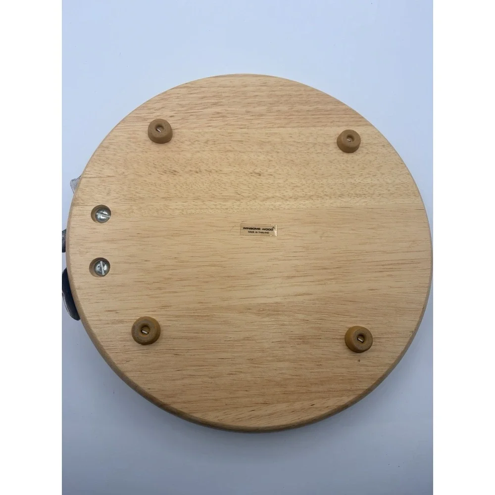 Cutting Board Serving Platter Round Wood Metal Grape Cluster Trim 12